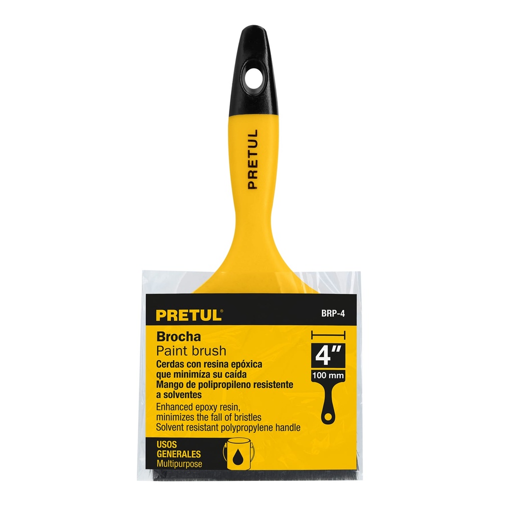 Brocha uso general de 4' con mango de plástico, Pretul, 