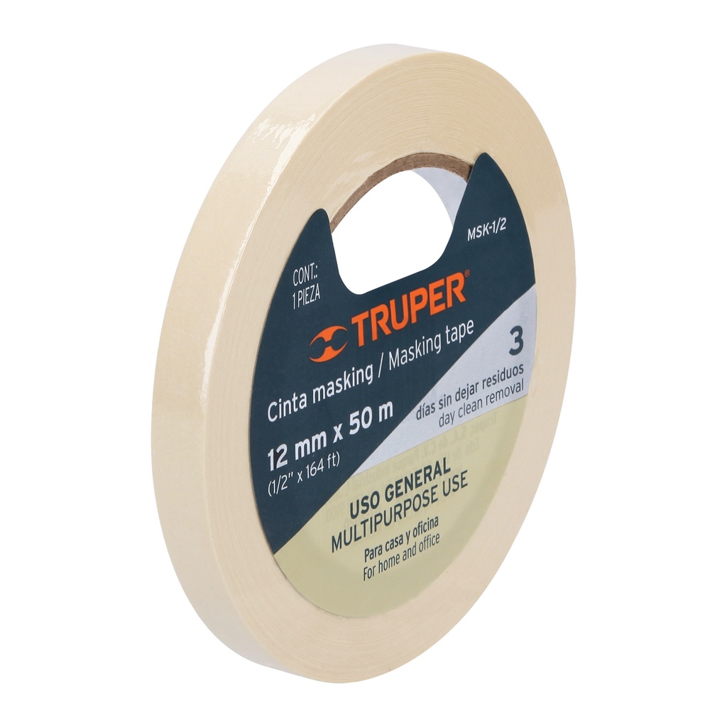 Cinta masking tape de 1/2' x 50 m, Truper, 