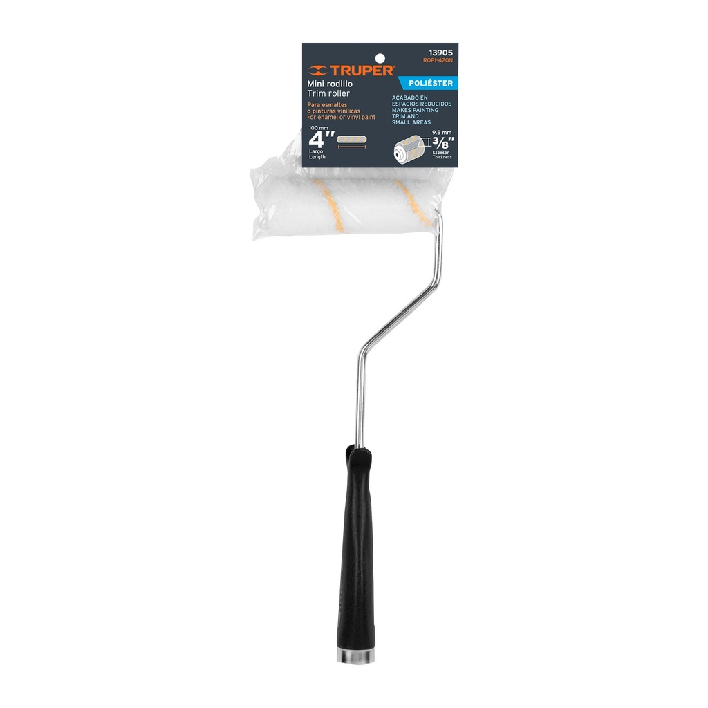 Mini rodillo para pintar 4' x 3/8' de poliéster, Truper, 