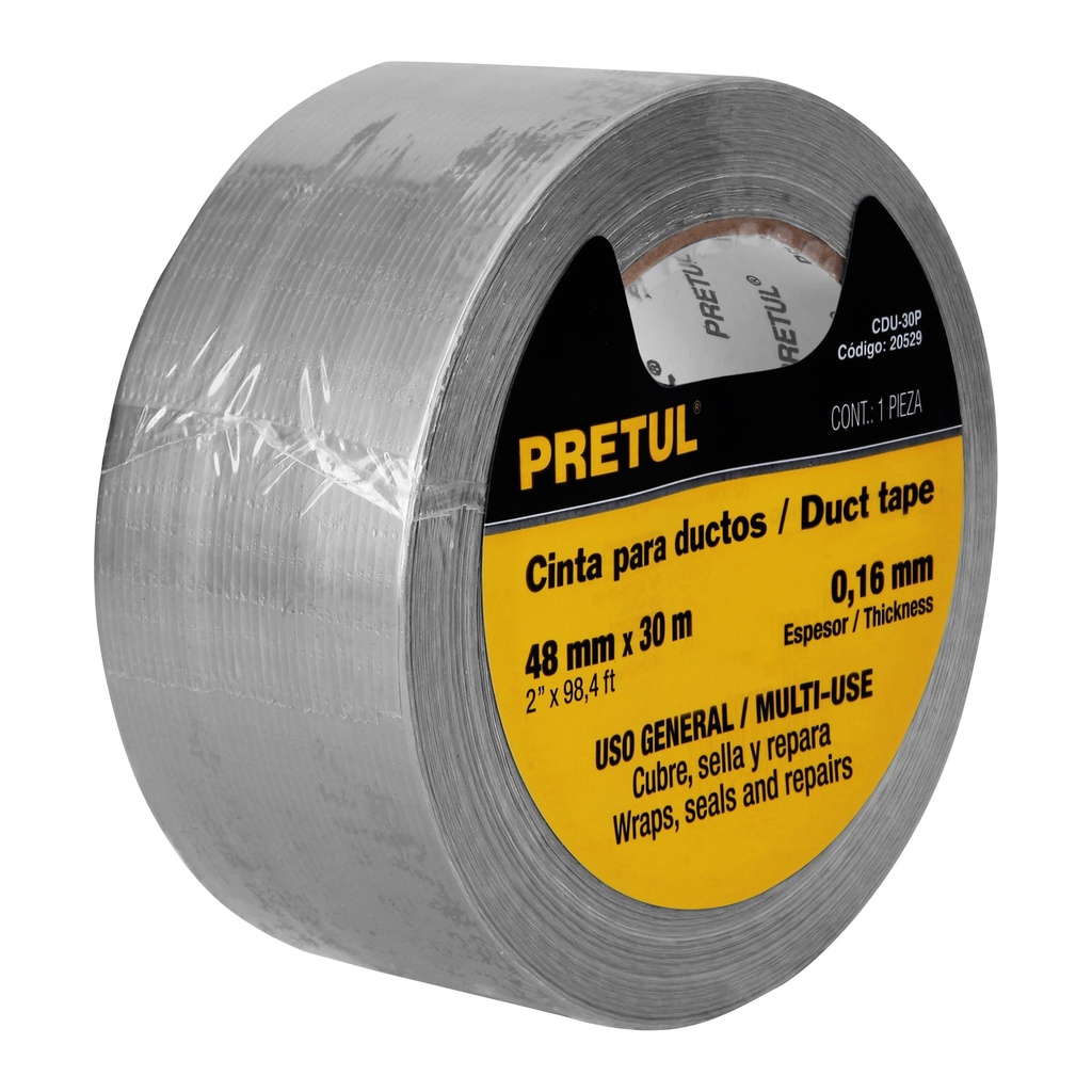 Cinta para ducto 30m x 48mm, espesor 0.16mm, Pretul, 