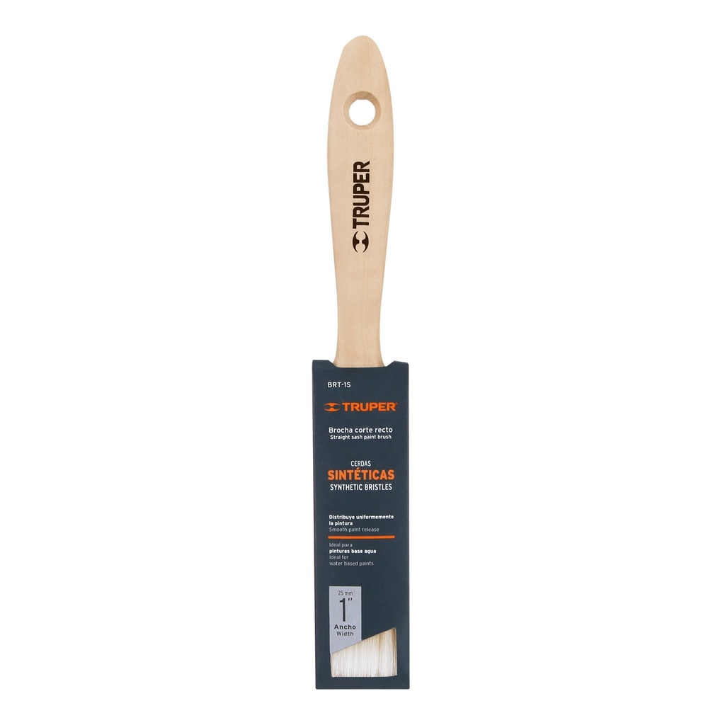Brocha cerdas sintéticas 1' corte recto, mango de madera, 