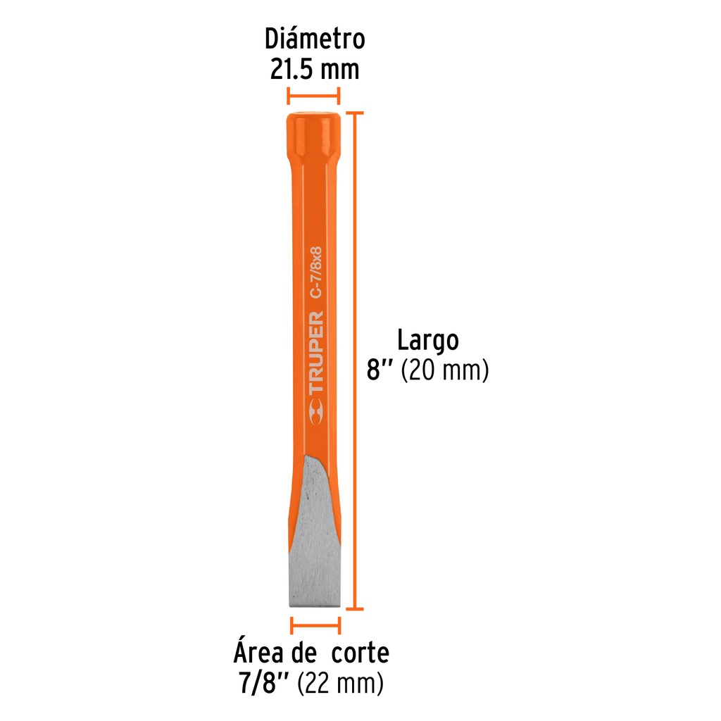 Cincel de corte frío de 7/8 X 8', Truper, 