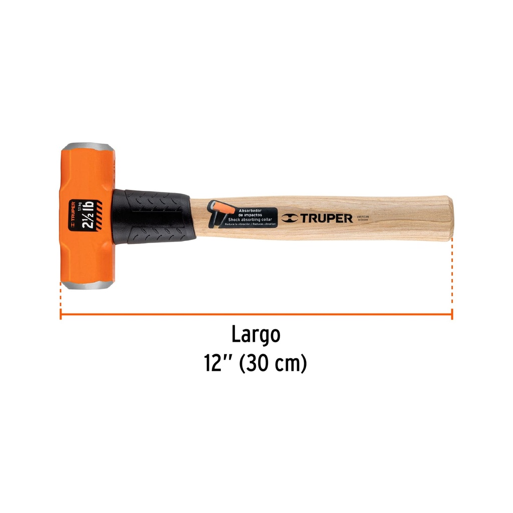 Marro octagonal 2.5 lb, mango de madera 12', Truper, 