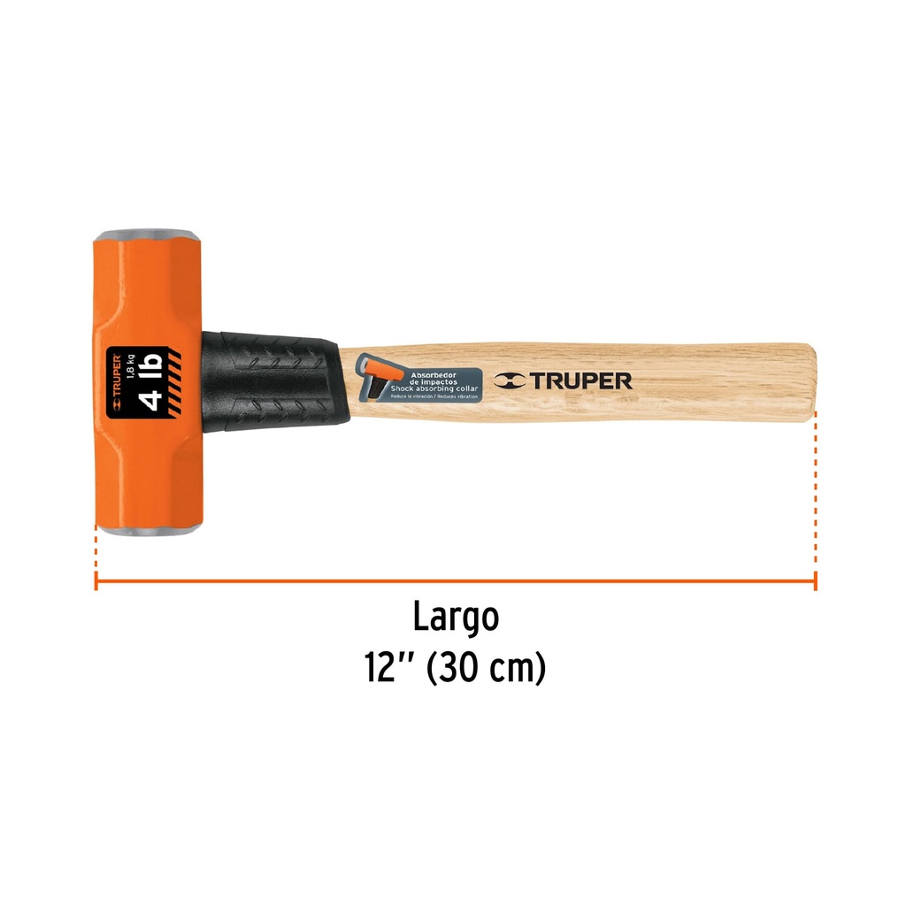 Marro octagonal 4 lb, mango de madera 12', Truper, 