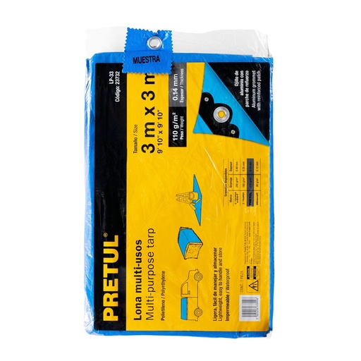 [23732-LP-33] Lona de polietileno 3 x 3 m, azul, 110 g/m2, PRETUL, 