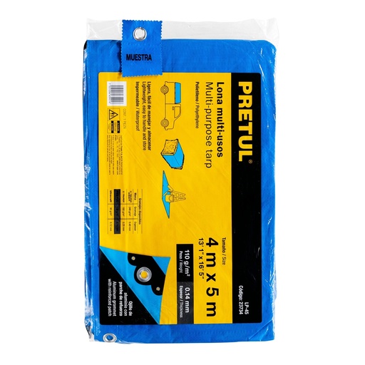 [23734-LP-45] Lona de polietileno 4 x 5 m, azul, 110 g/m2, PRETUL, 