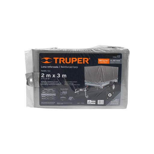 [15361-LT-23] Lona de polietileno reforzada 2 x 3 m, gris, 180g/m2, TRUPER, 