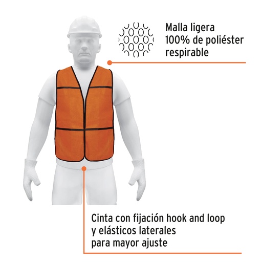 [21023-CHS-100N] Chaleco de seguridad, uso de día, naranja, Pretul, 