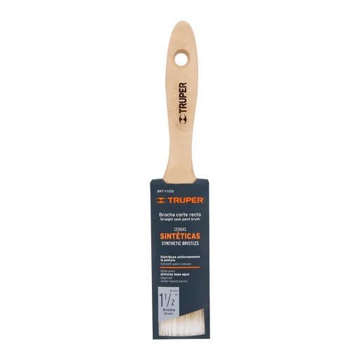[13343-BRT-1-1/2S] Brocha cerdas sintéticas 1-1/2' corte recto, mango de madera, 
