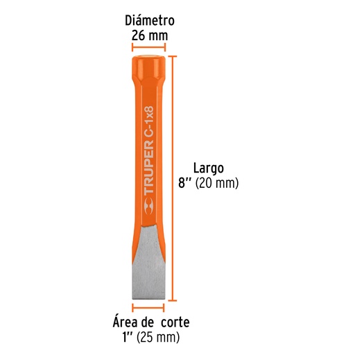[12160-C-1X8] Cincel de corte frío de 1 X 8', Truper, 