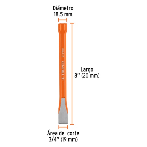 [12142-C-3/4X8] Cincel de corte frío de 3/4 X 8', Truper, 