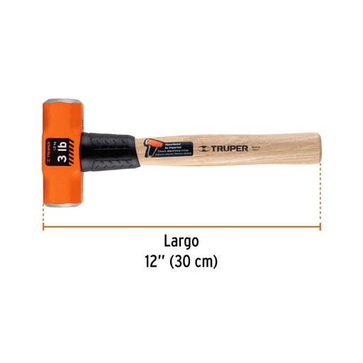 [16507-MD-3M] Marro octagonal 3 lb, mango de madera 12', Truper, 